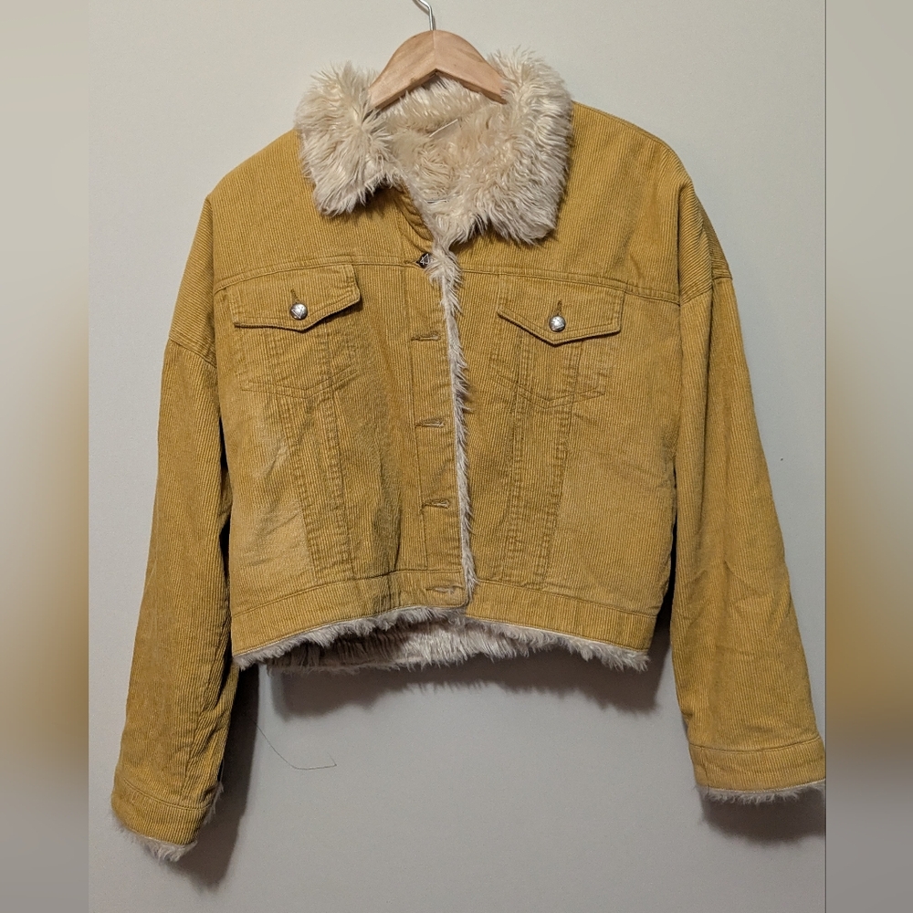 Somedays Lovin Mustard Teddy Jacket with Cream Faux Fur